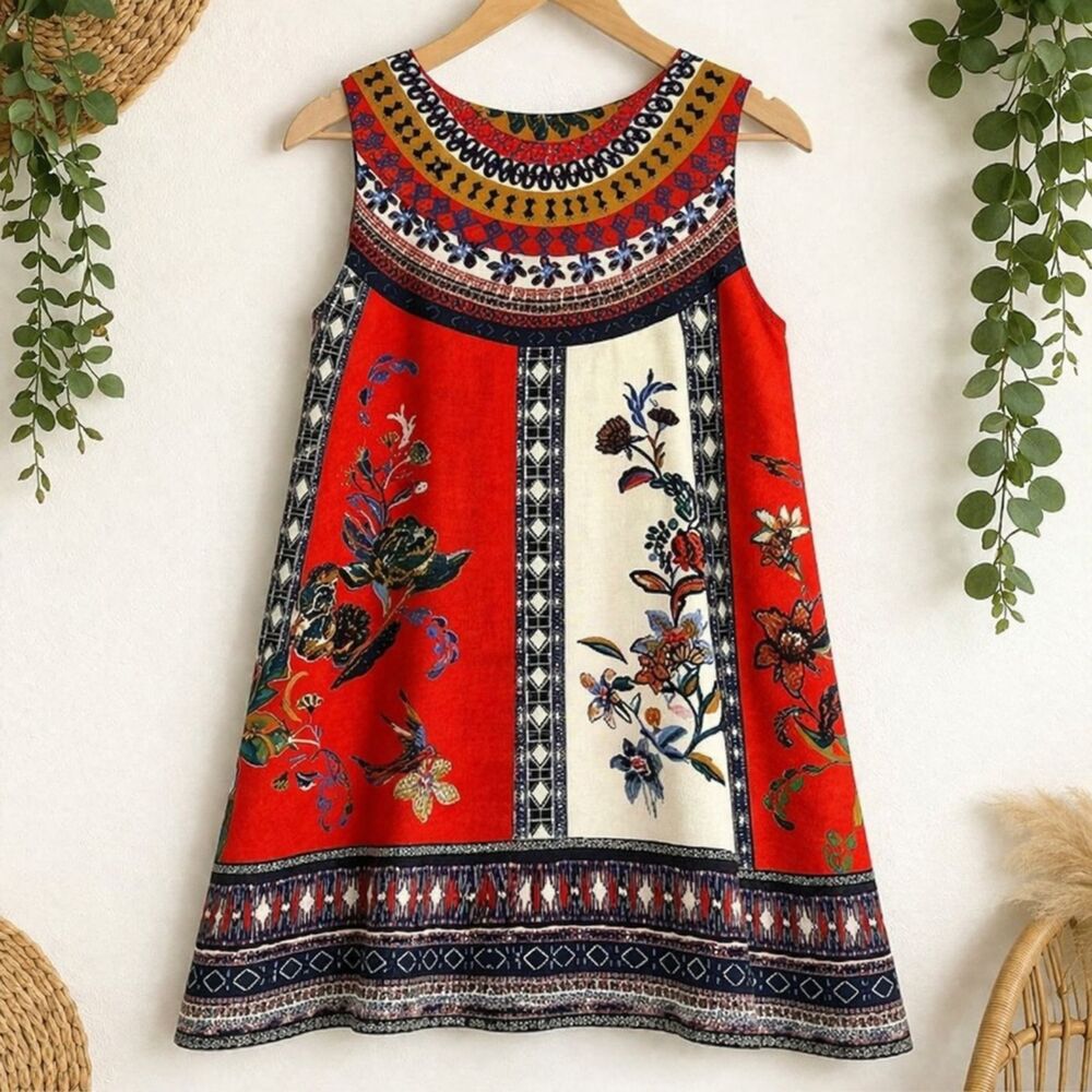 Maeve Anthropologie Cirque Swing Dress XS Petite Multicolor Floral Artsy Boho